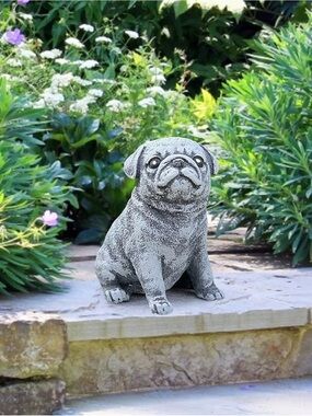 Pug Dog Natural Stone Looking Resin Garden Statue